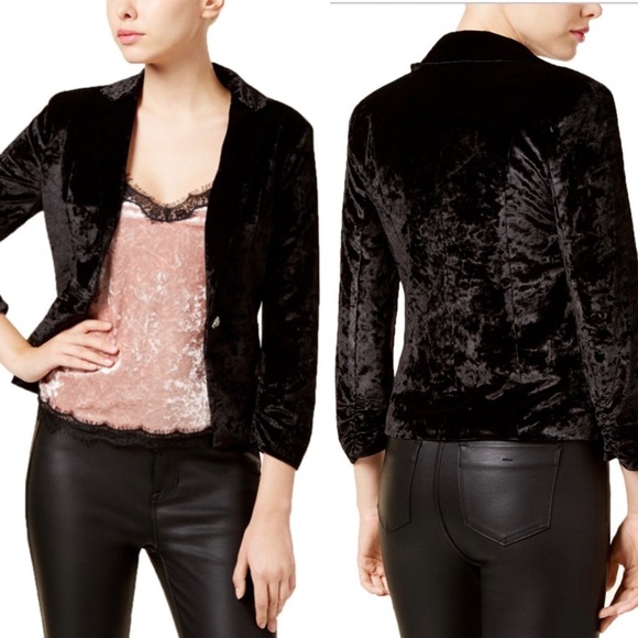 3/$30 XOXO Black Crushed Velvet One Button Blazer Sz L - Picture 1 of 9